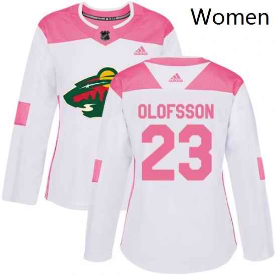 Womens Adidas Minnesota Wild 23 Gustav Olofsson Authentic WhitePink Fashion NHL Jersey